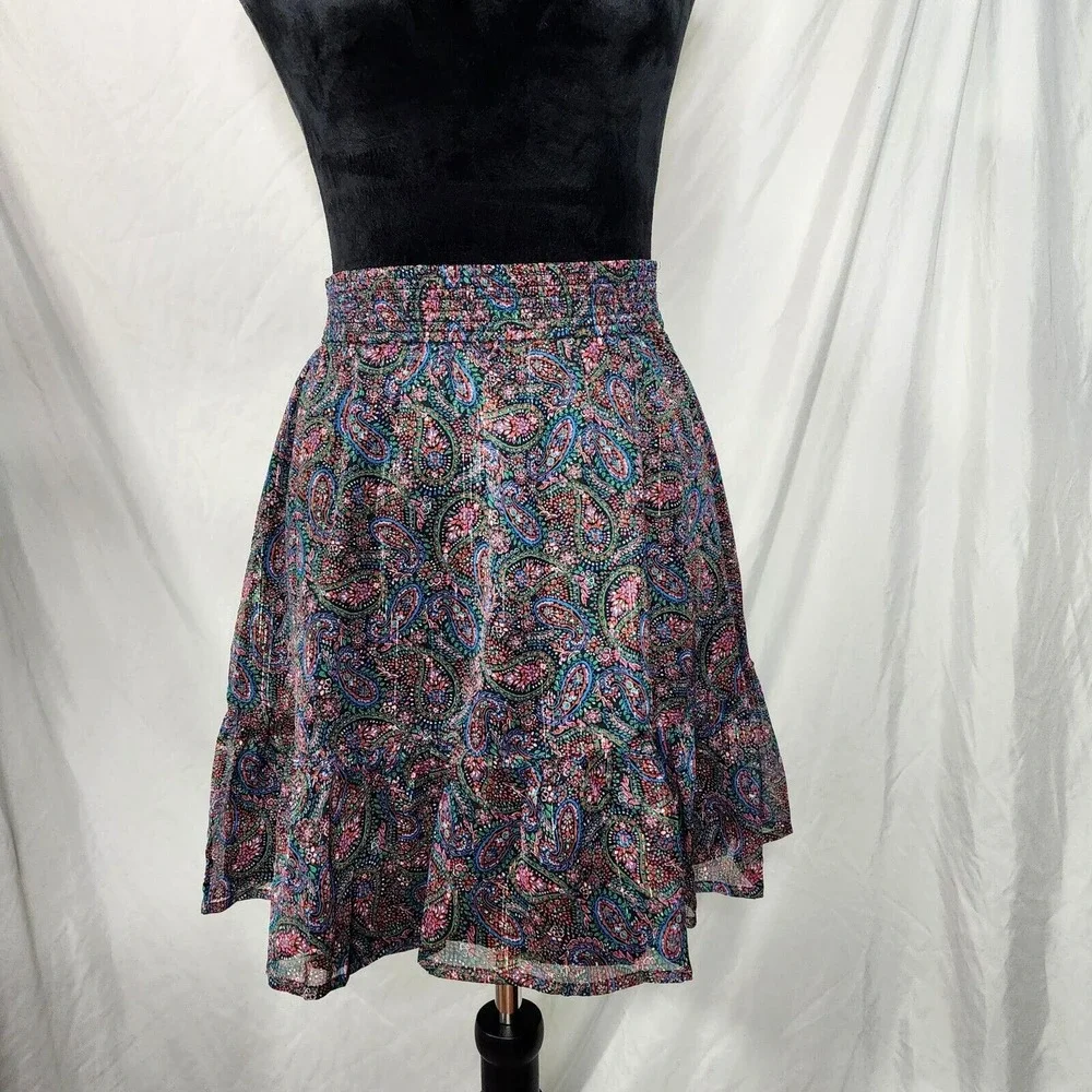 New! Ann Taylor LOFT Size XS Metallic Floral Ruffled Chiffon Cottage Mini‎ Skirt